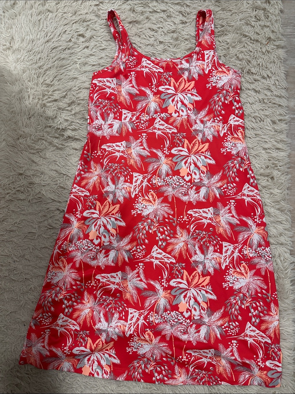 Columbia Red Tropical Print Midi Dress